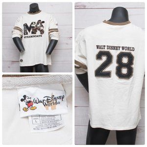 Walt Disney Steamboat Mickey Tan Rugby Shirt LARGE